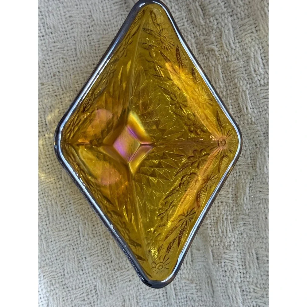 Vintage amber Marigold Carnival Glass  Footed Candy Dish 3x6.5in